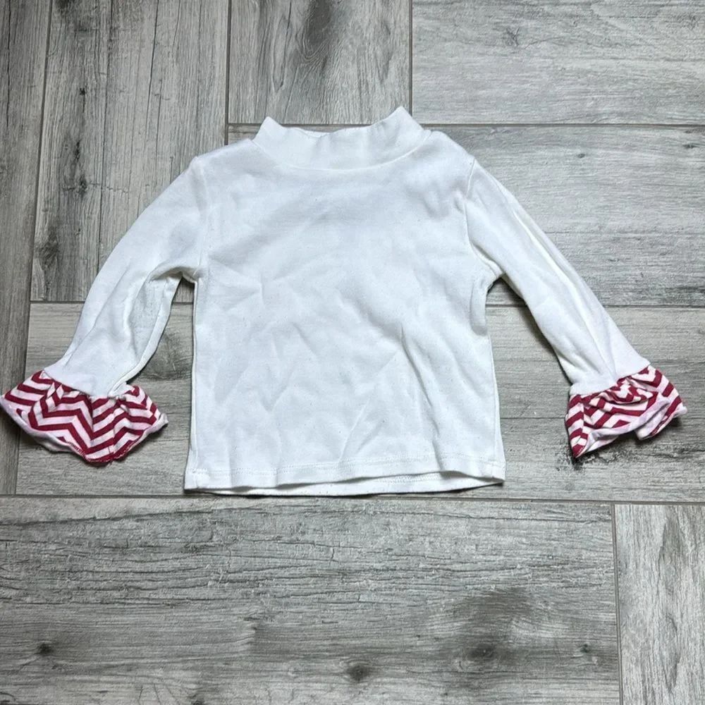 Bonnie Jean Kids Girls Long Bell Sleeve Mock Neck Blouse Top White & Red 2T